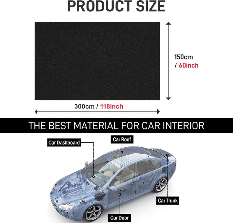 MODIGT 118" L x 60" W Black Suede Headliner Fabric with Foam Backing Material - Tube Packaging - Automotive/Home Micro-Suede Headliner Fabric for Car Replacement/Repair/DIY - Image 2